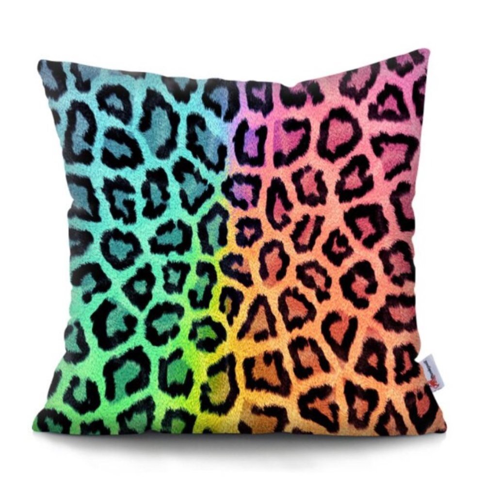 Neon plush leopard print cushion pillow cover NEW